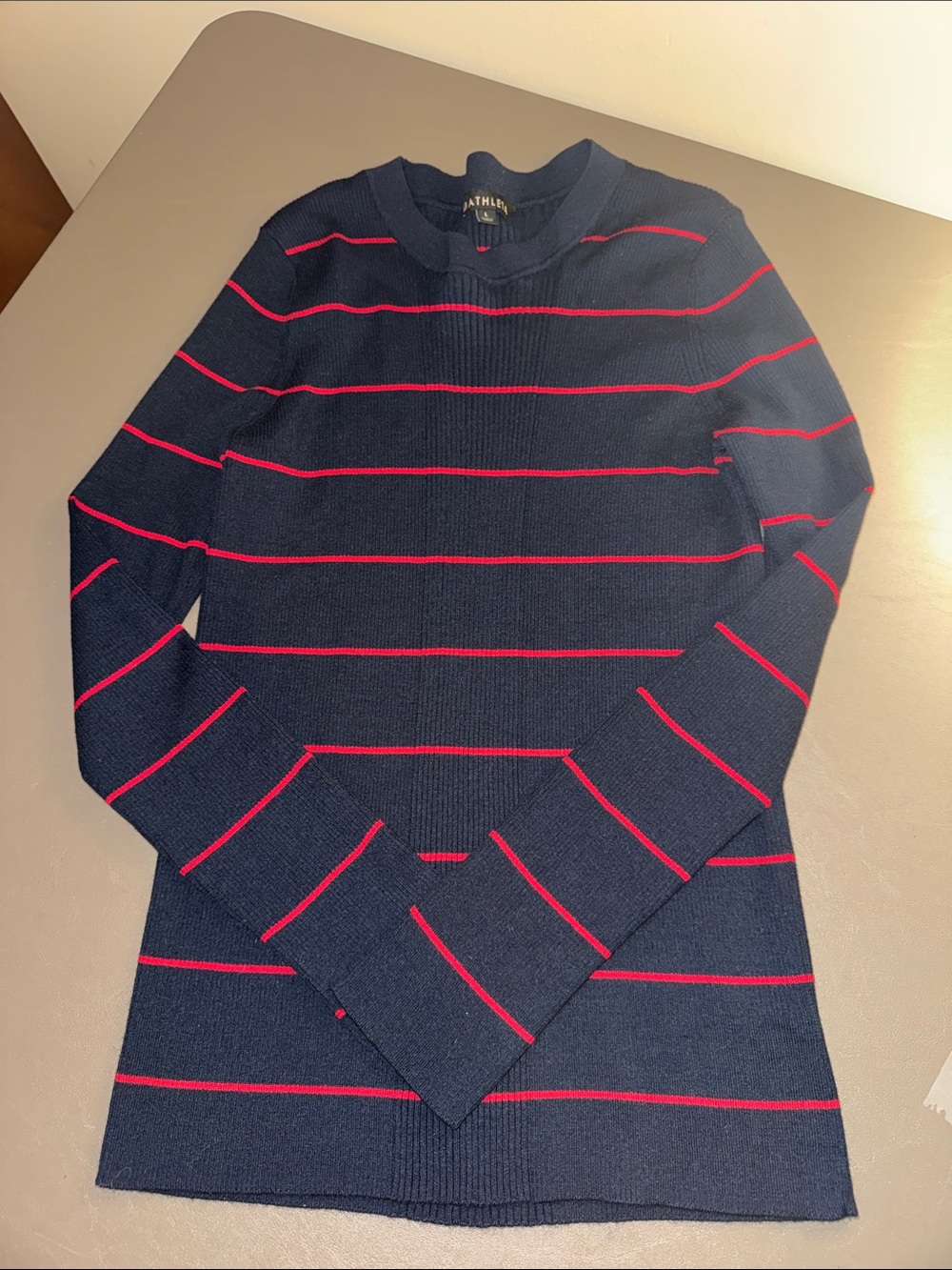 Athleta Navy Knit Sweater with Red Stripes